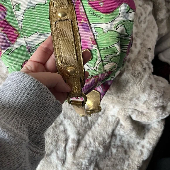 Coach Gold and Purple Floral Satchel - Picture 7 of 9